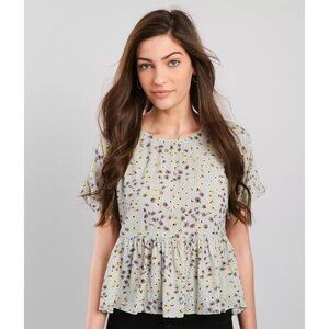 Daytrip Top Size Medium Floral Peplum Cutout Bohemian Hippie Beach Babydoll